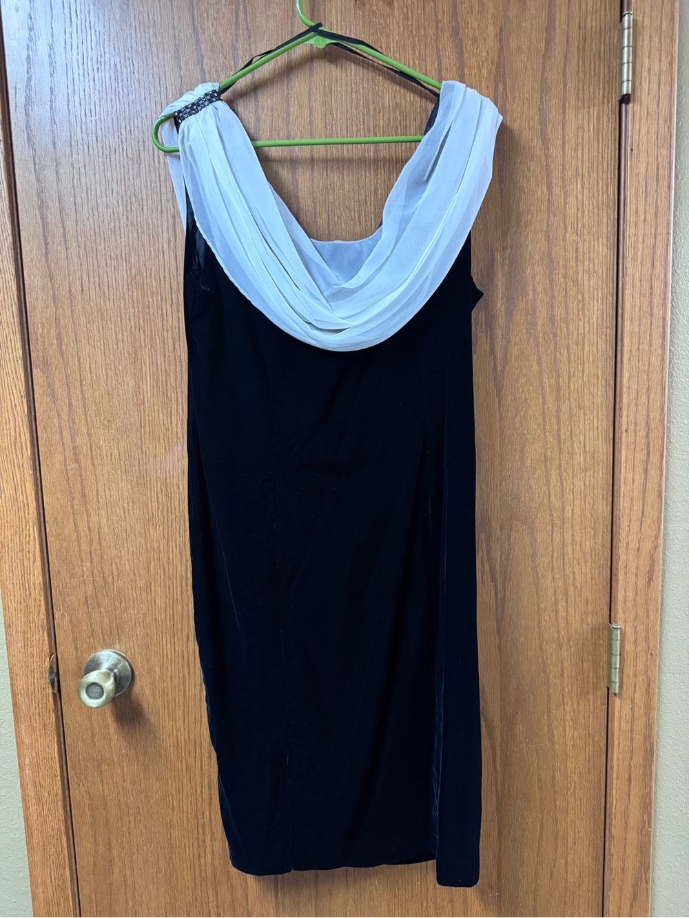 Black One-Shoulder Dress with White Draped Accent